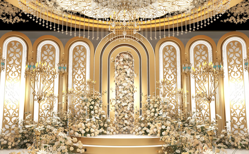 石棉香槟色调婚礼堂效果展示